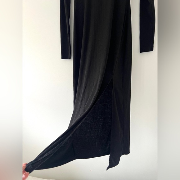 AFRM Joyce ribbed mockneck midi dress black long sleeve slit front bodycon small - Picture 6 of 9